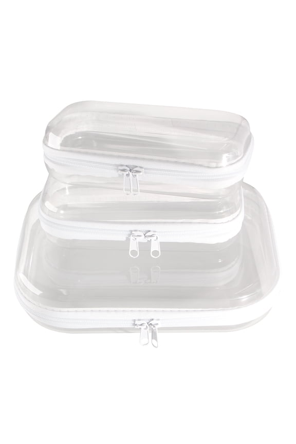 3 Pcs Clear Hard Shell Zipper Case, Transparent Waterproof Makeup Bag, Portable Travel Storage Organizer Pouch for Toy, Cosmetics, Stationery (2 Sizes)