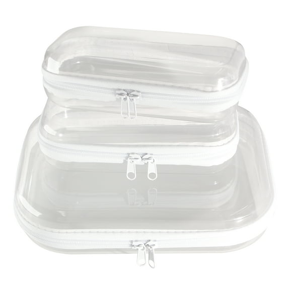 3 Pcs Clear Hard Shell Zipper Case, Transparent Waterproof Makeup Bag, Portable Travel Storage Organizer Pouch for Toy, Cosmetics, Stationery (2 Sizes)