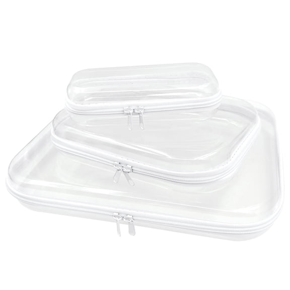 3 Pcs Clear Hard Shell Zipper Case, Transparent Waterproof Makeup Bags, Portable Travel Storage Organizer Pouch for Toys, Cosmetics, Stationery, Toiletries (3 Sizes)