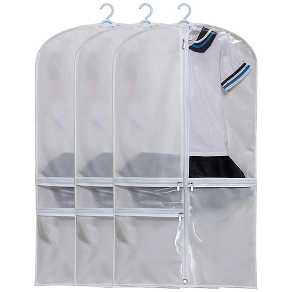 3 Pcs Clear PEVA Dust Bags, Dust-proof Bags with Pockets, 50.4 x 23.6 in, Dust Covers for Costumes, Easy Installation with Hanger Hole