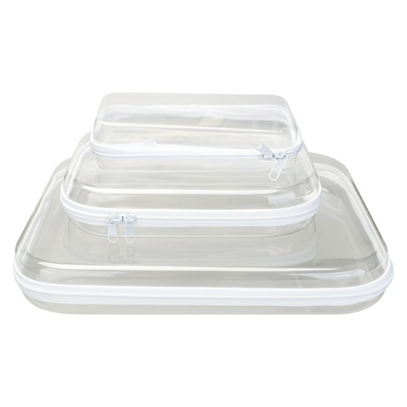 3 Pcs Clear Zip Organizer Bags for Makeup, Toiletries, and Toys, Long-lasting Hard PET Plastic, Transparent Design, Easy-to-Clean, Multi-Size Storage, Ideal for Travel and Daily Use