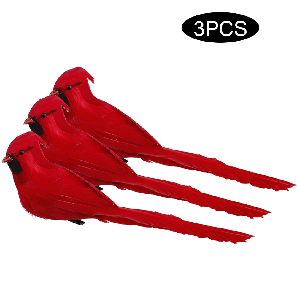 3 Pcs Clip On Christmas Tree Ornament Decorations Red Feathers