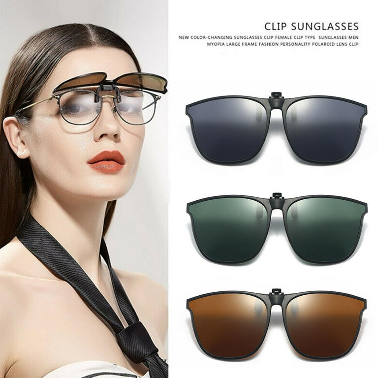 3 Pcs Clip On Flip Up Sunglasses Over Prescription and Reading Glasses  Frames UV Protection Sun Glasses for Driving