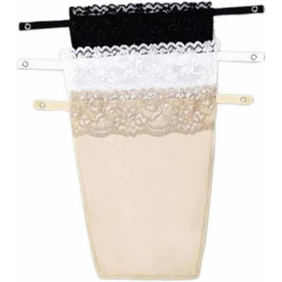 3 Pcs Clip-On Mock Camisole Bra Inserts, Lady Clip-on Mock Camisole Bra Insert, lace Insert for Low Cut Dress for Women Overlay Modesty Panel Vest for Women Black, White, Beige