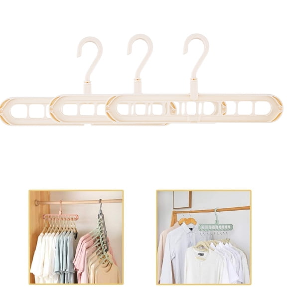 3 Pcs Closet Organizers and Storage, Sturdy Closet Organizer Hangers, Closet Storage, Closet Organization, Magic Space Saving Hanger with 9-Holes for Wardrobe Heavy Clothes, Khaki