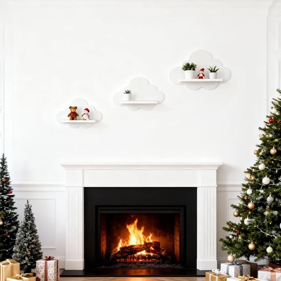 3 Pcs Cloud Shelves White Wavy Small Nursery Wall Decor Wall Mounted Cute Cloud Floating Shelves for Nursery Bathroom Living Room Bedroom Corner