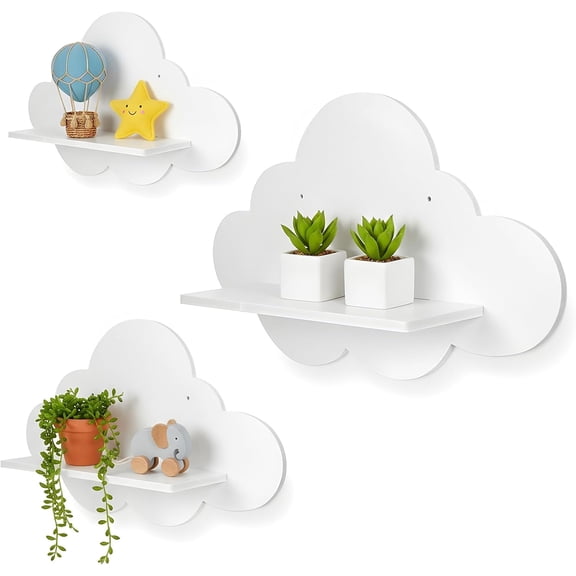 3 Pcs Cloud Shelves White Wavy Small Nursery Wall Decor Wall Mounted Cute Cloud Floating Shelves for Nursery Bathroom Living Room Bedroom Corner