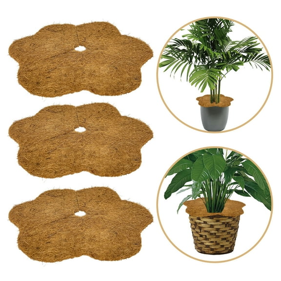 3 Pcs Coconut Fiber Mulch Ring, 11.8" Flower Shaped Coco Coir Tree Ring Mulch Mat, Natural Tree Protector Mat Plant Cover Ring Coconut Coir Discs Tree Mats Mulch Rings for Indoor Outdoor Trees Plants