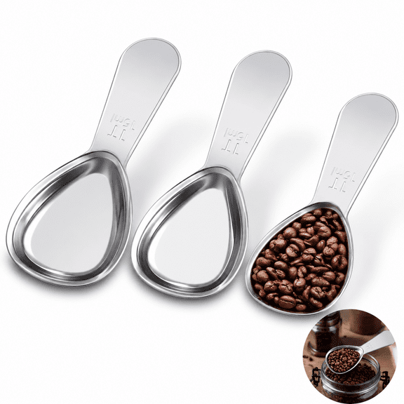 3 Pcs Coffee Scoop 1 Tbsp Measuring Spoon for Coffee, Tea, Sugar, Heavy-Duty Stainless Steel Tablespoon, Short Handle, Laser Engraved 15ml Mark, Dishwasher Safe, Drop Resistant