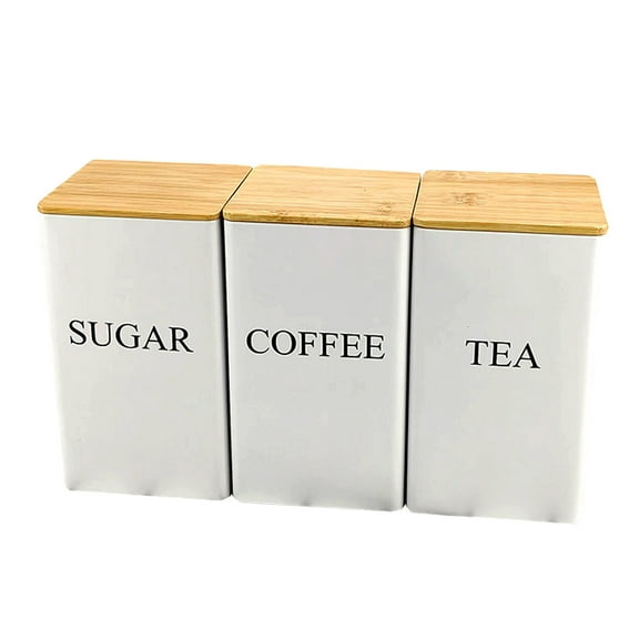 3 Pcs 2025 NewCoffee Tea Sugar Container Set, 1000 ml Vintage Kitchen Canister Set with Lids, Metal Food Storage Container Jars for Kitchen Counter, Farmhouse Kitchen Decor (Black)