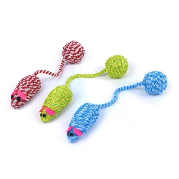 3 Pcs Colorful Braided Rope False Mouse Pet Cat Squeak Toy Long Tail Ball Mice Mouse Cat Toy for Cat , Puppy, Kitten