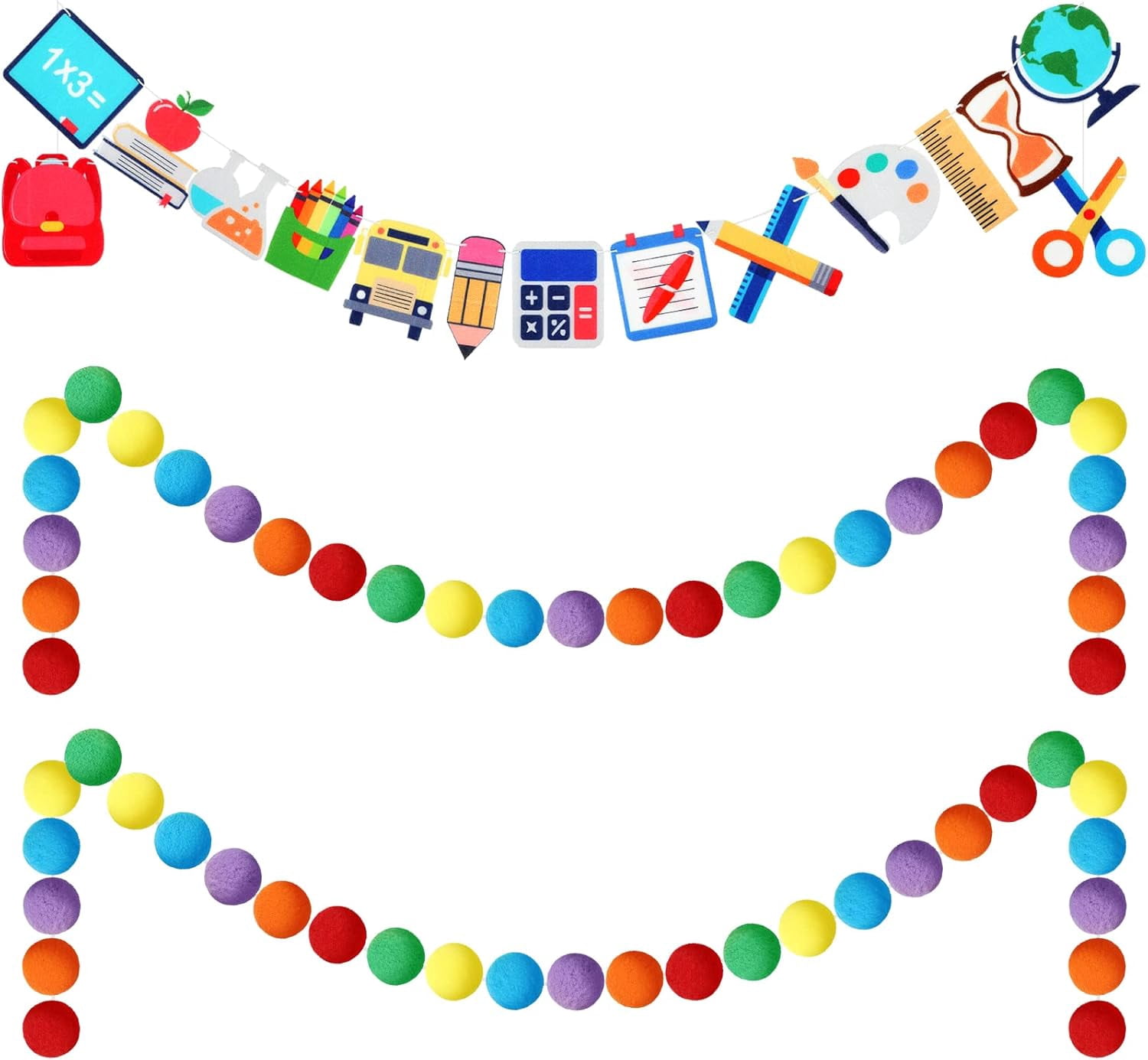3 Pcs Colorful Felt Garland Classroom Decor Back to School Decorations ...