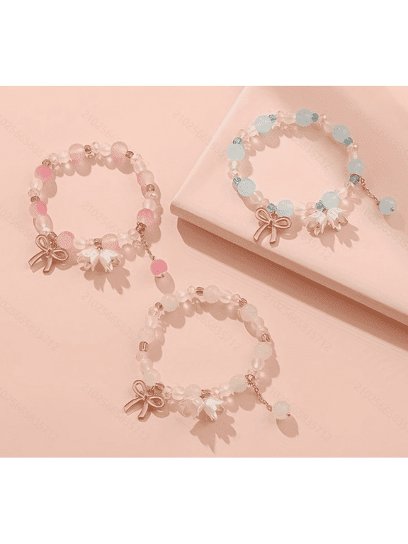 3 Pcs Colorful Flower Bow Beaded Bracelets: Fashion Jewelry Gift Ideal for Adults and Teens for Summer Beach