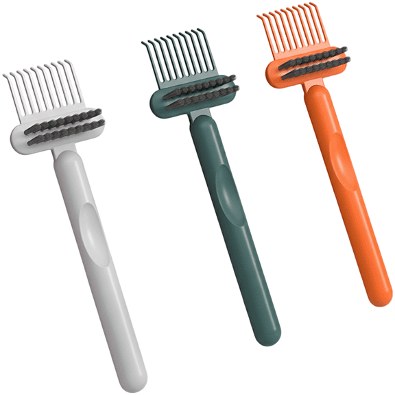 3 Pcs Comb Cleaner Brush Set, Dual-Ended Hair Dust Build Up Removal Tool, Mini Rake Bristle Brush Cleaner with Long Handle, Lightweight PP Hairbrush Cleaning Tool for Home & Travel