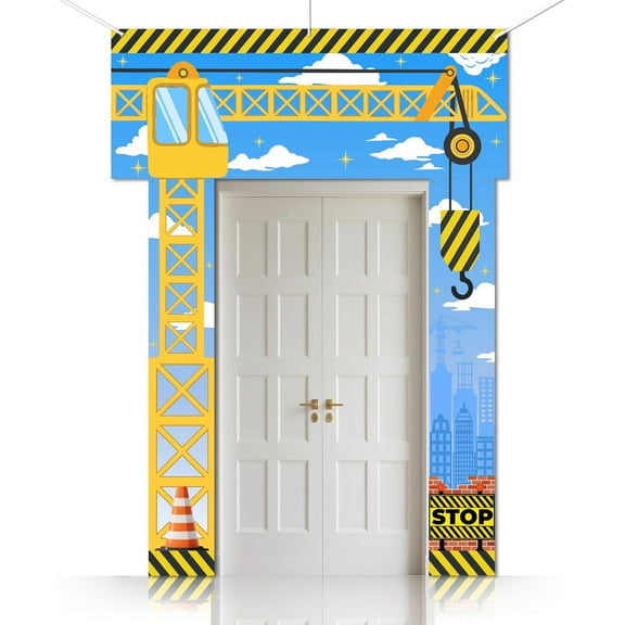 3 Pcs Construction Party Decorations Porch Sign Banner Construction Truck Roadblock City Birthday Decorations Hanging Door Banner Photo Backdrop Party Supplies