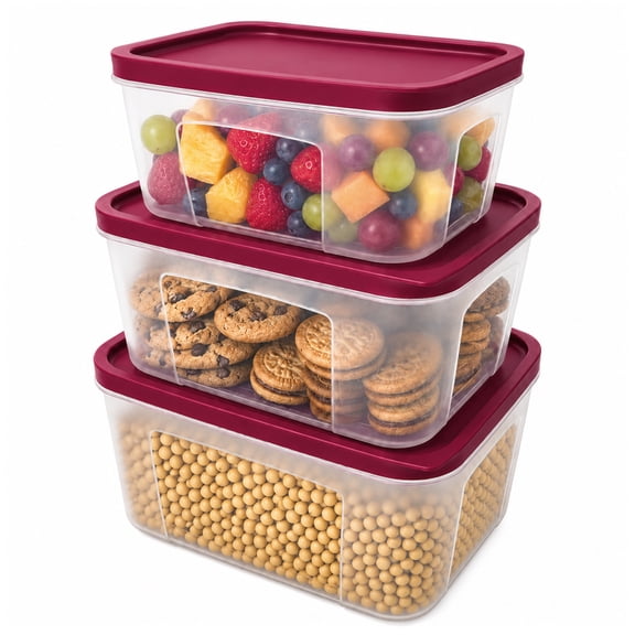 3 Pcs Cookie Storage Containers, 3 Varied Sizes Square Plastic Food Containers with Lids and Easy-Opening Handle, Microwave and Freezer Safe Storage Box for Baked Goods, Meal Prep, Fridge