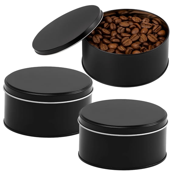 3-Pack Matte Black Tin Canisters, Airtight Storage for Coffee & Pantry Organization, Vintage Kitchen Decor & Holiday Gift Ideas