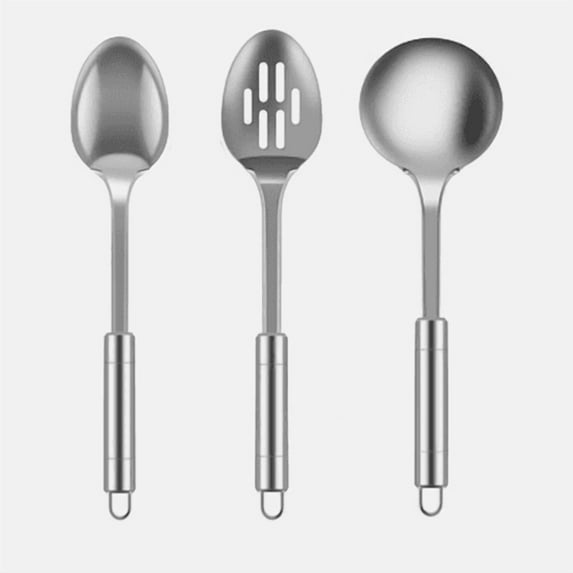 3 Pcs Cooking Utensils Set, 3-Piece Silver Stainless Steel Kitchen utensils set,Includes 1 Serving Spoon, 1 Slotted Spoon and 1 Soup Ladle, Serving Spoons for Buffet, Party