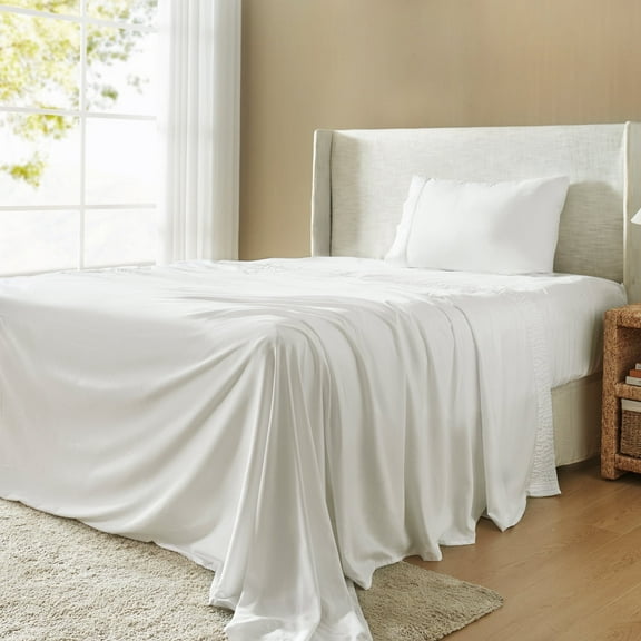 3 Pcs Cooling Bed Sheets Set with 16" Deep Pocket, Luxury Soft Twin Sheets, White