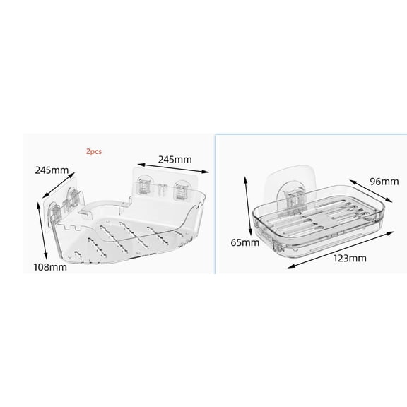 3 Pcs Corner Shower Caddies, Clear Adhesive Bathroom Organizer Shelves with Soap Dish, No Drilling Wall Mounted PET Drain Baskets for Shower, Kitchen, Bathroom