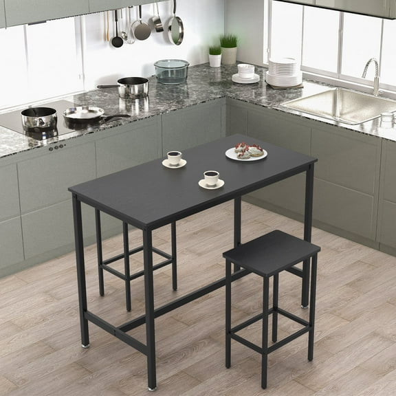 3 Pcs Counter Height Dining Bar Table Set w/2 Stools for Breakfast Kitchen Black