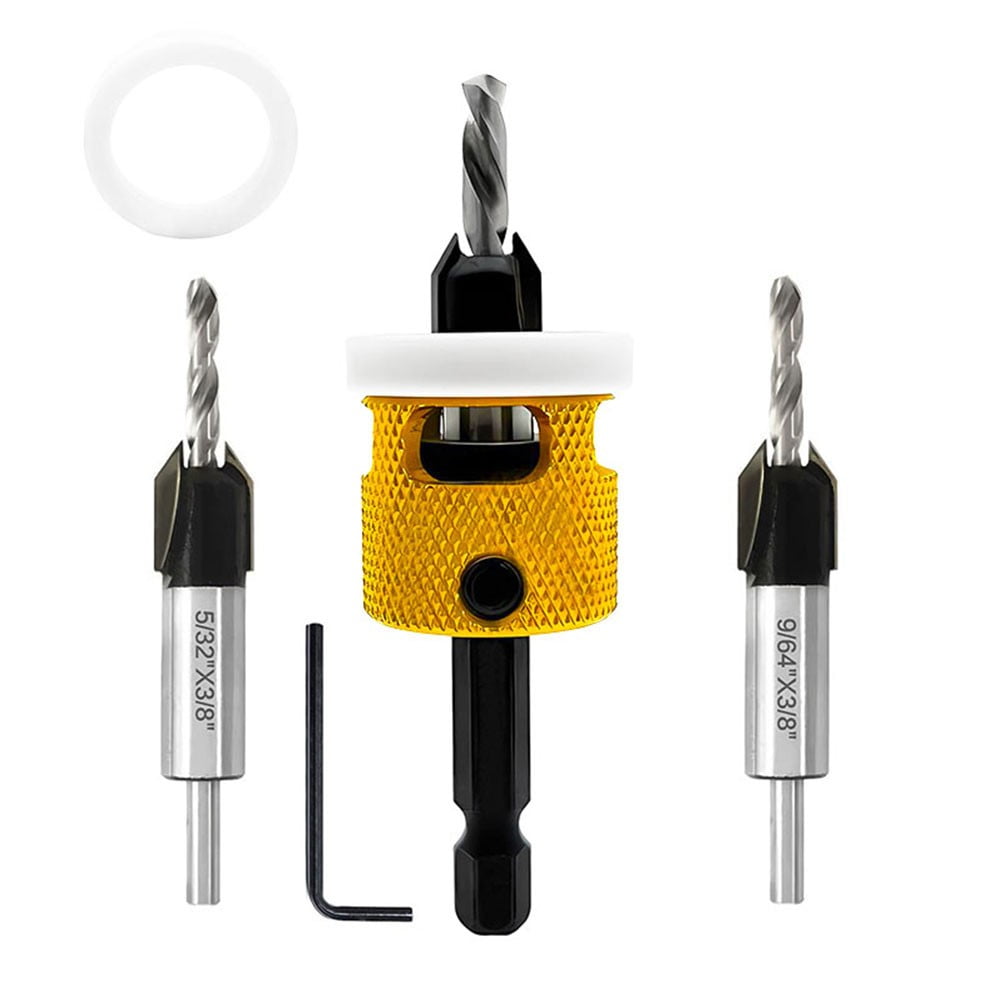 3 Pcs Countersink Drill Bit Set Replaceable With Adjustable Depth Stop Plastic