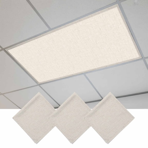 3 Pcs Creamy Solid Fluorescent Light Covers Minimalist Tan Linen Texture Rustic Country Magnetic Light Covers for Ceiling Lights 4 x 2 ft Drop Ceiling Lights Cover Shade for Office, Home, Hospital