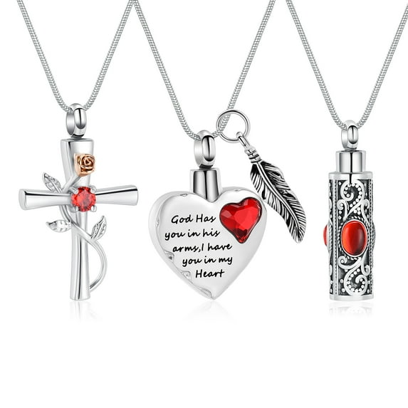 3 Pcs Cremation Jewelry Heart / Cylinder / Rose Flower Urn Necklace Ashes Cremation Jewelry Stainless Steel Memorial Pendants Gift Funeral Ash Holder