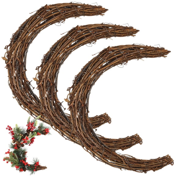 3 Pcs Crescent Moon Wreaths, 11.8 in Natural Rattan Wreaths Base, Half Moon Shaped Vine Wreath for DIY Christmas Decoration, Wall Hanging, Home Decor Perfect for Crafting
