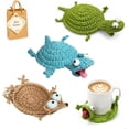 thumbnail image 1 of 3 Pcs Crochet Coaster, Funny Hand‑Knitted Animal Cup Mat, 5.12In Heat Insulation Table Pad for Mugs, Teacups, Kitchen Countertop, Dining Table & Desk Decor, 1 of 4
