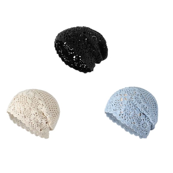 3 Pcs Crochet Hat for Women Cotton Slouchy Beanie Knitted Handmade Skull Cap for Summer Travel Daily Wear