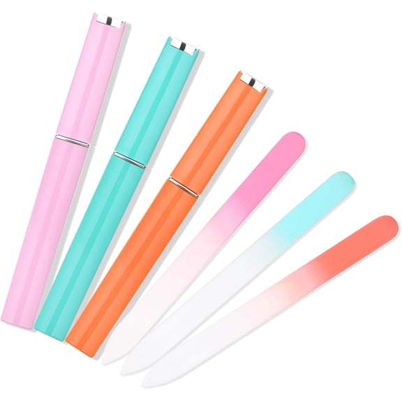 3 Pcs Crystal Glass Nail Files with Case Professional Double Sided Manicure Tools