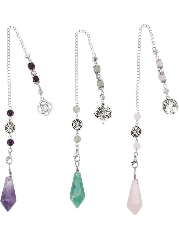 3 Pcs Crystal Pendulum for Divination 3 Styles Natural Gemstone Dowsing Pendulum with Round Ball Stone Point Pendulums Witchcraft Wiccan Accessories for Meditation Yoga