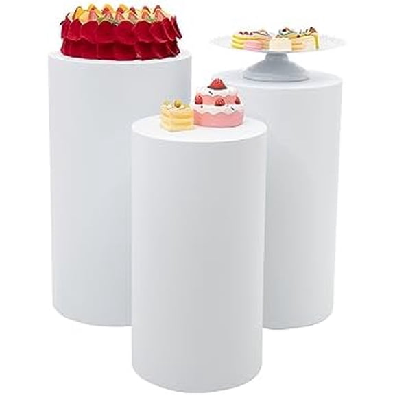3 Pcs Cylinder Stands for Party,3 Pieces White Cylinder Pedestal Stand, Flower Plant Display Plinth Pillars Pillars,Round Reusable Dessert Display Tablesfor Wedding Birthday Party Art Decor