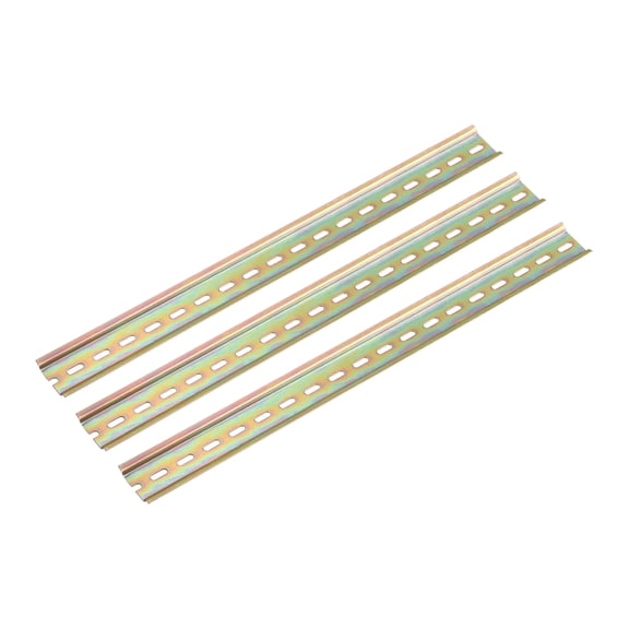 3 Pcs DIN Rail Slotted Iron Mounting Guide 20"(500mm) x 35mm x 6.5mm High Bronze Tone