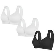 CTREELA 3 Pcs Daisy Bras for Women, Front Snap Closure Padded Bra for Older Senior, No Underwire Comfortable Everyday Bra