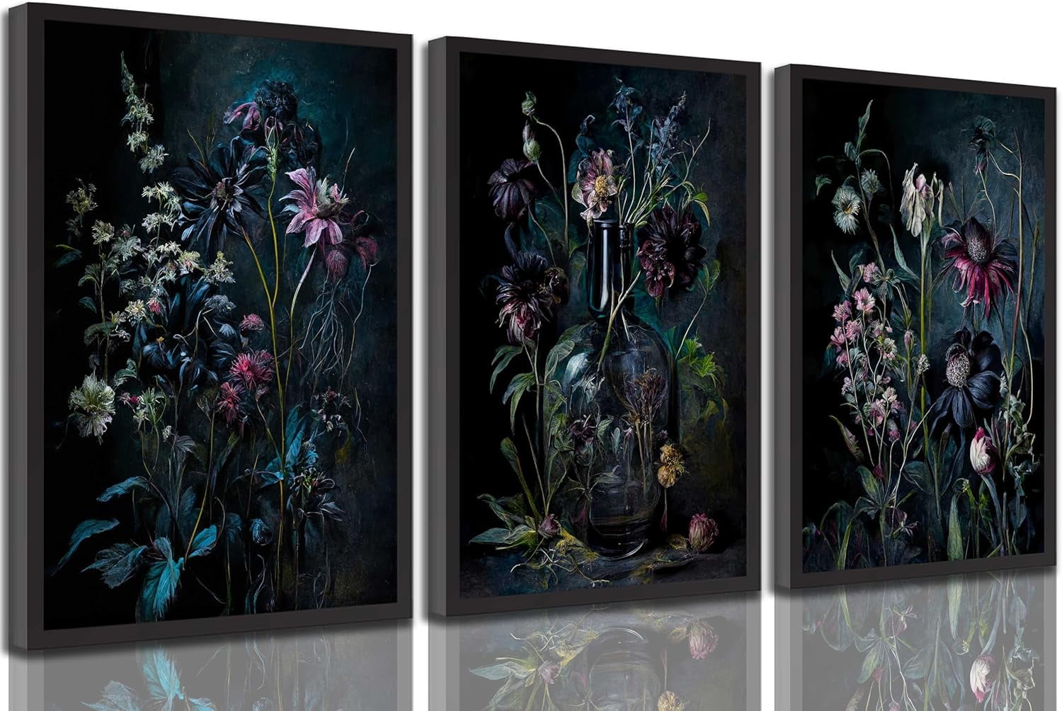 3 Pcs Dark Academia Floral Canvas Wall Art Vintage Moody Flowers ...