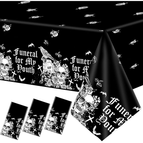 3 Pcs Death to My 20s Party Tablecloth Decorations Disposable Plastic Rip to My 20s Table Covers Black Death to My Youth Tablecloths 30th Birthday Party Supplies for My Youth Funeral Party Decoration