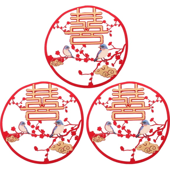 Set of 3 Chinese Traditional Wedding Decorative Stickers with Cloth Material, Multi-Color for Party and Home Decor