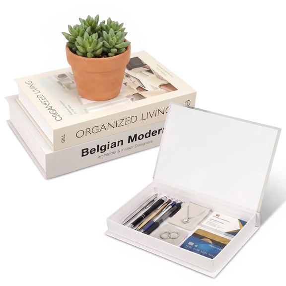 3 Pcs Decorative Books,Stackable Fake Book Storage Boxes for Coffee Table,Modern Faux Book Decor with Magnetic Closure,Light Gray