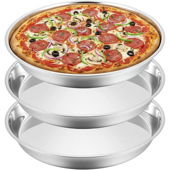 3 Pcs Deep Pizza Pans, 16" Stainless Steel Pizza Tray for Oven Reusable Round Kitchen Baking Cooking Pan Home Restaurant Safe Bakeware for Serving Displaying Cookie Cakes Pies, Dishwasher Safe