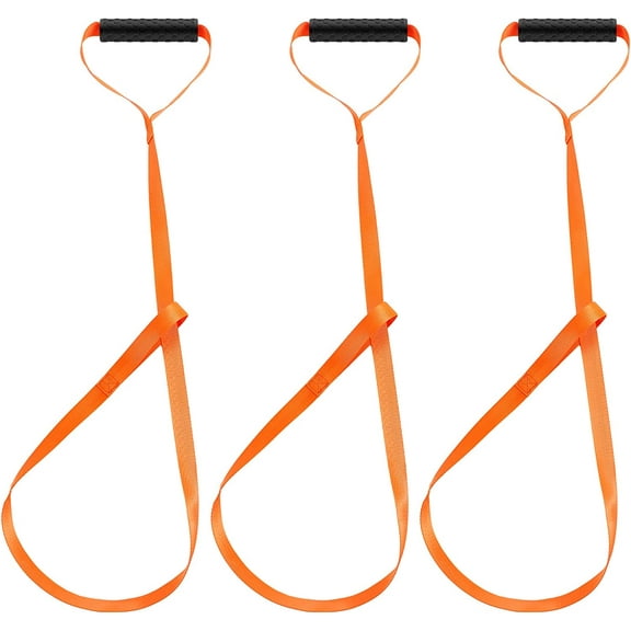 3 Pcs Deer Drag Rope, Heavy Duty Deer Puller Strap with Non-Slip Handle and Self-Locking Loop, Durable Tow Strap Hunting Accessories for Outdoor Game Pulling, Orange
