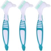 3 Pcs Denture Cleaning Brush,Portable Denture Brush Double Sided Brush for False Teeth Cleaning,Denture Care (Yellow)