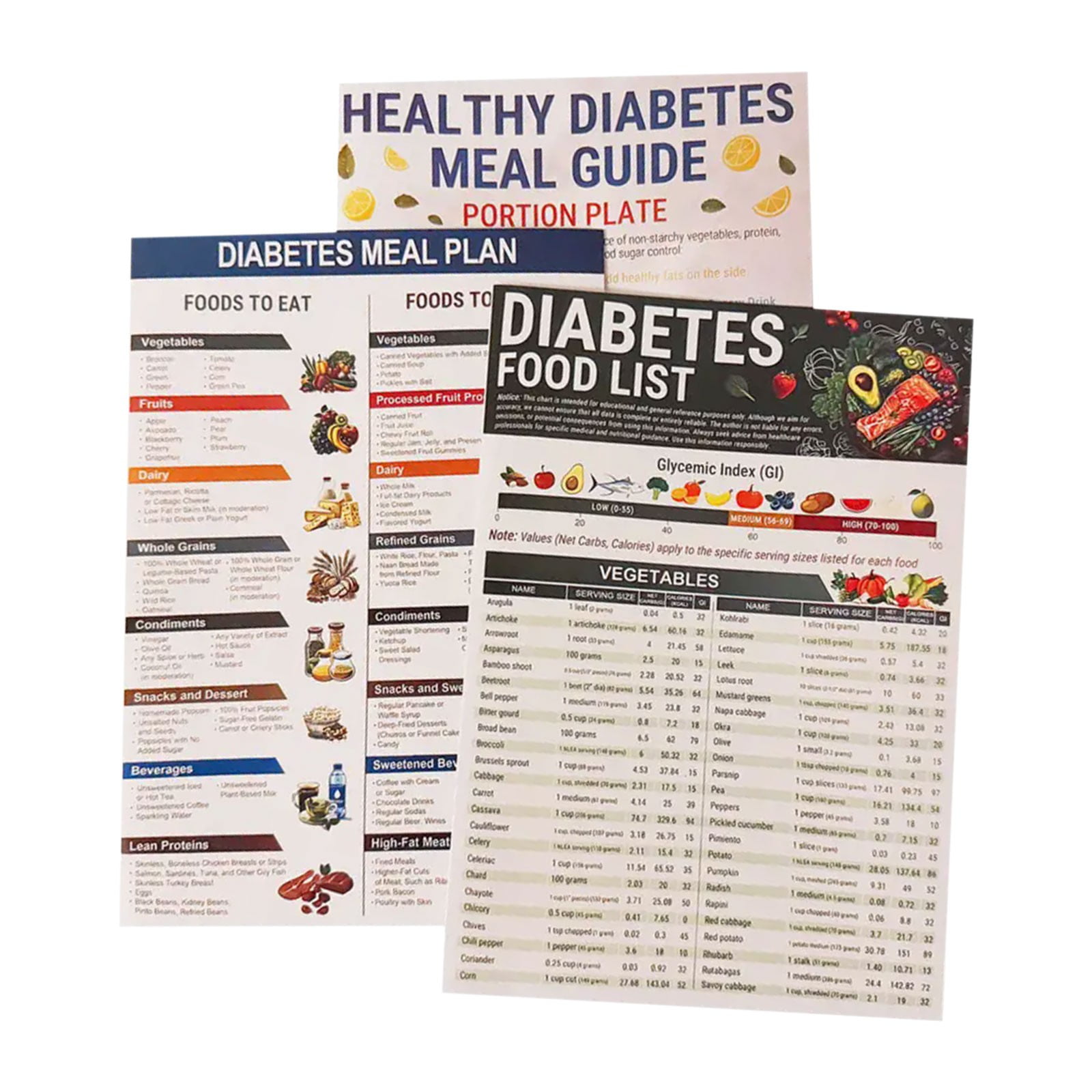 3 Pcs Diabetes Food List Printable Diabetic Food Chart Brochure ...