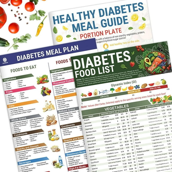 3 Pcs Diabetes Food List, Printable Diabetic Food Chart Brochure, Diabetes Information Chart, Vitamin Low Carb, Meal Planner for Diabetics Type