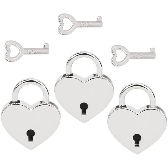 3 Pcs Diary Lock and Key Set,Heart Lock Mini Lock,Small Metal Heart Shaped Padlock,Love Lock with Key for Jewelry Storage Box Diary Book Locker Decor Valentine Gift,Silver