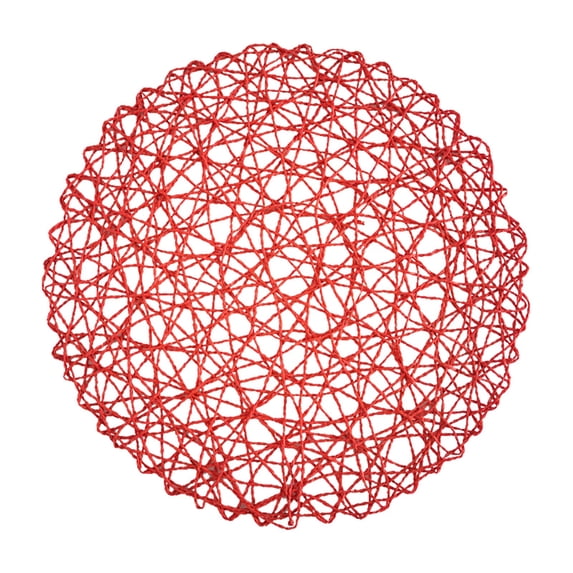 3 Pcs Dining Table Placemats Set,14.96 Inch Round Kitchen Table Mats,Disposable Handwoven Paper Circle Placemats,Paper Woven Decorative Place Mat,for Dinning Decor Wedding Centerpiece,(Red,14.96 in)