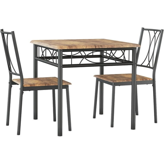 3 Pcs Dining Table Set for 2 for Apartment, Compact Kitchen Table Set with 2 Chairs, Farmhouse Bistro Table Set Breakfast Nook Table Set for Small Spaces, Dining Room, Brown