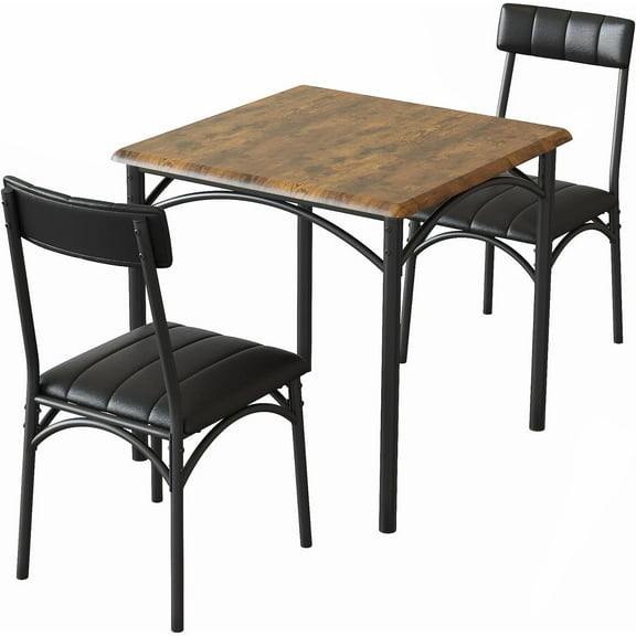 3 Pcs Dining Table Set for Apartment, Small Kitchen Table Set with 2 Upholstered Chairs, Wooden Farmhouse Bistro Table Breakfast Table Set for Small Dining Room, Brown