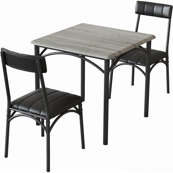 3 Pcs Dining Table Set for Apartment, Small Kitchen Table Set with 2 Upholstered Chairs, Wooden Farmhouse Bistro Table Breakfast Table Set for Small Dining Room, Grey